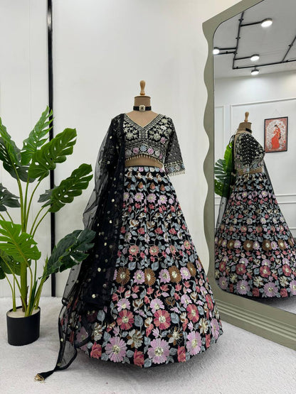 Best Quality Black Color Georgette Sequence Work Lehenga Choli
