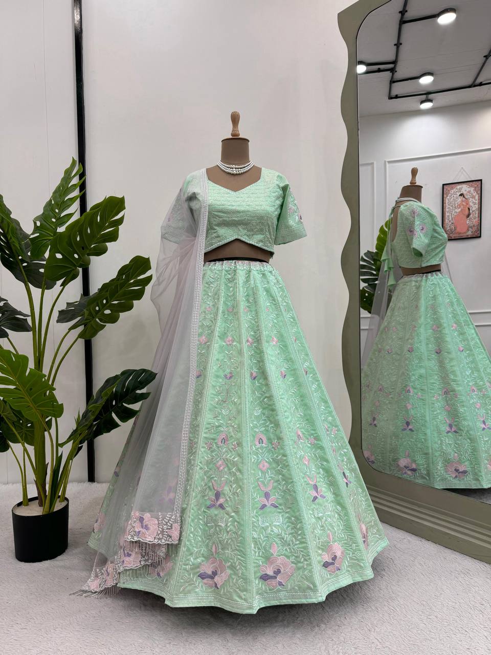Sea Green Color Mono Banglori Sequence Work Lehenga Choli