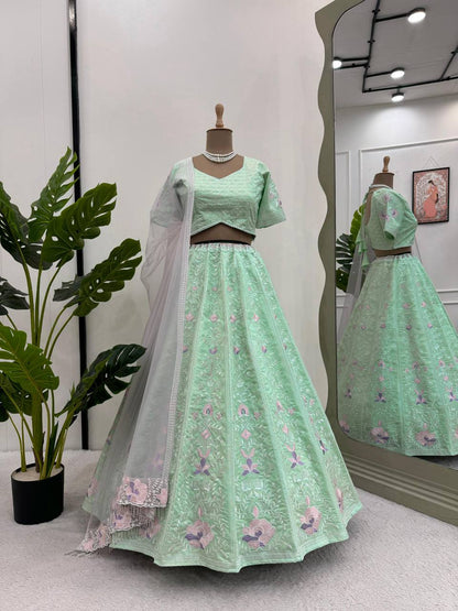 Sea Green Color Mono Banglori Sequence Work Lehenga Choli
