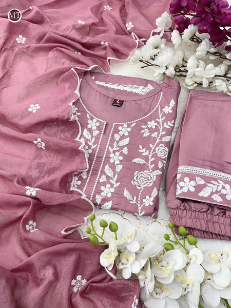 Party Wear Pink Color Roman Silk Embroidered Work Salwar Suit