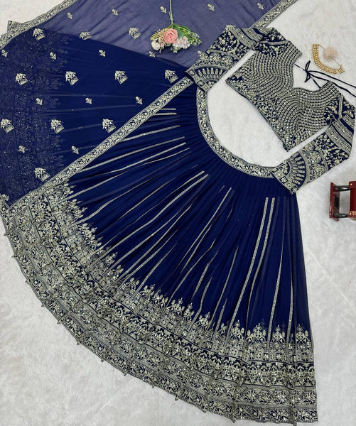 Navy Blue Embroidery Lehenga Choli For Women