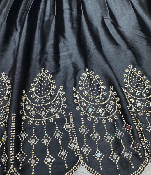 Black Satin Silk Real Mirror Work Lehenga Choli