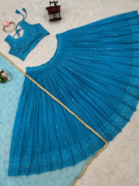 Blue Color Georgette Sequence Lehenga Choli