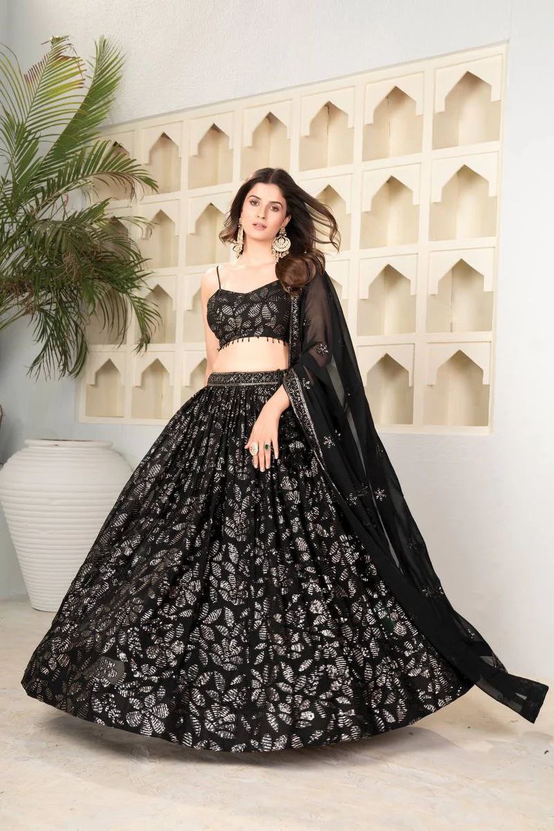 Black Color Sequence Georgette Lehenga Choli