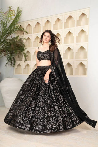 Black Color Sequence Georgette Lehenga Choli