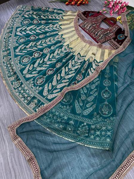 Rama Color Satin Silk Zari Lehenga Choli