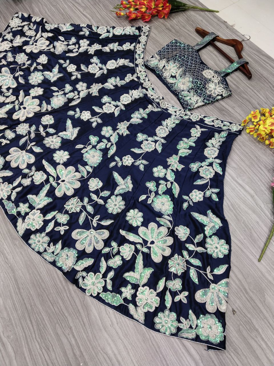 Blue Color Embroidered Sequence Silk Georgette Lehenga Choli