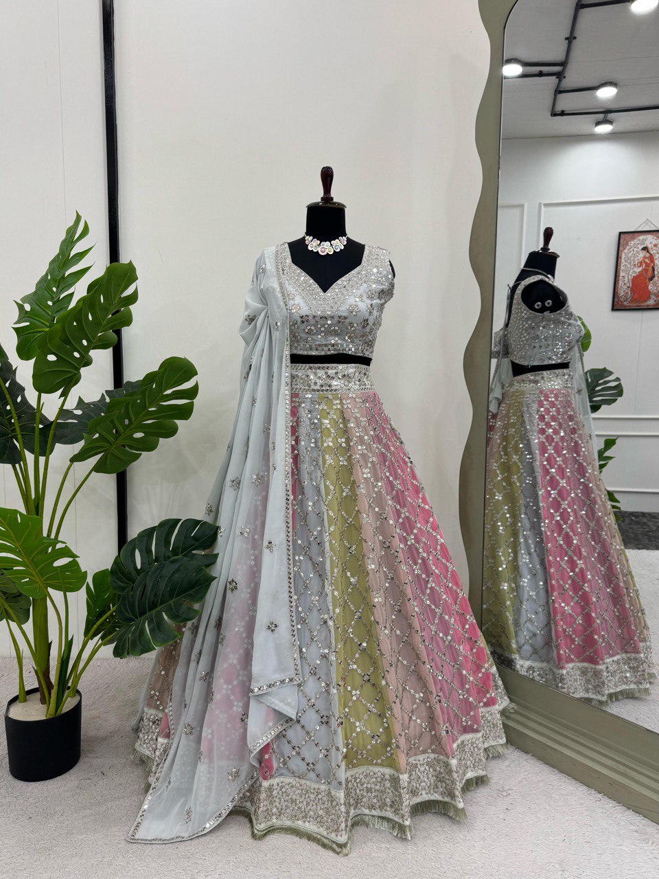 Multi Color Sequence Georgette Lehenga Choli