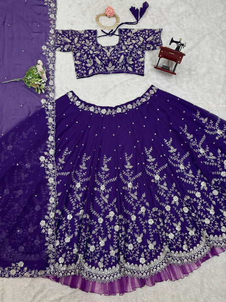 Latest Violet Color Georgette Sequence Lehenga Choli