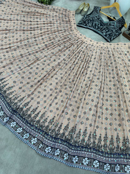 Cream Color Georgette Sequence 4 Meter Flair Lehenga Choli