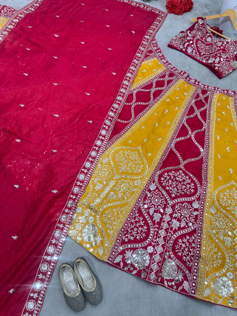 Latest Red Color Sequence Vichitra Silk Lehenga Choli