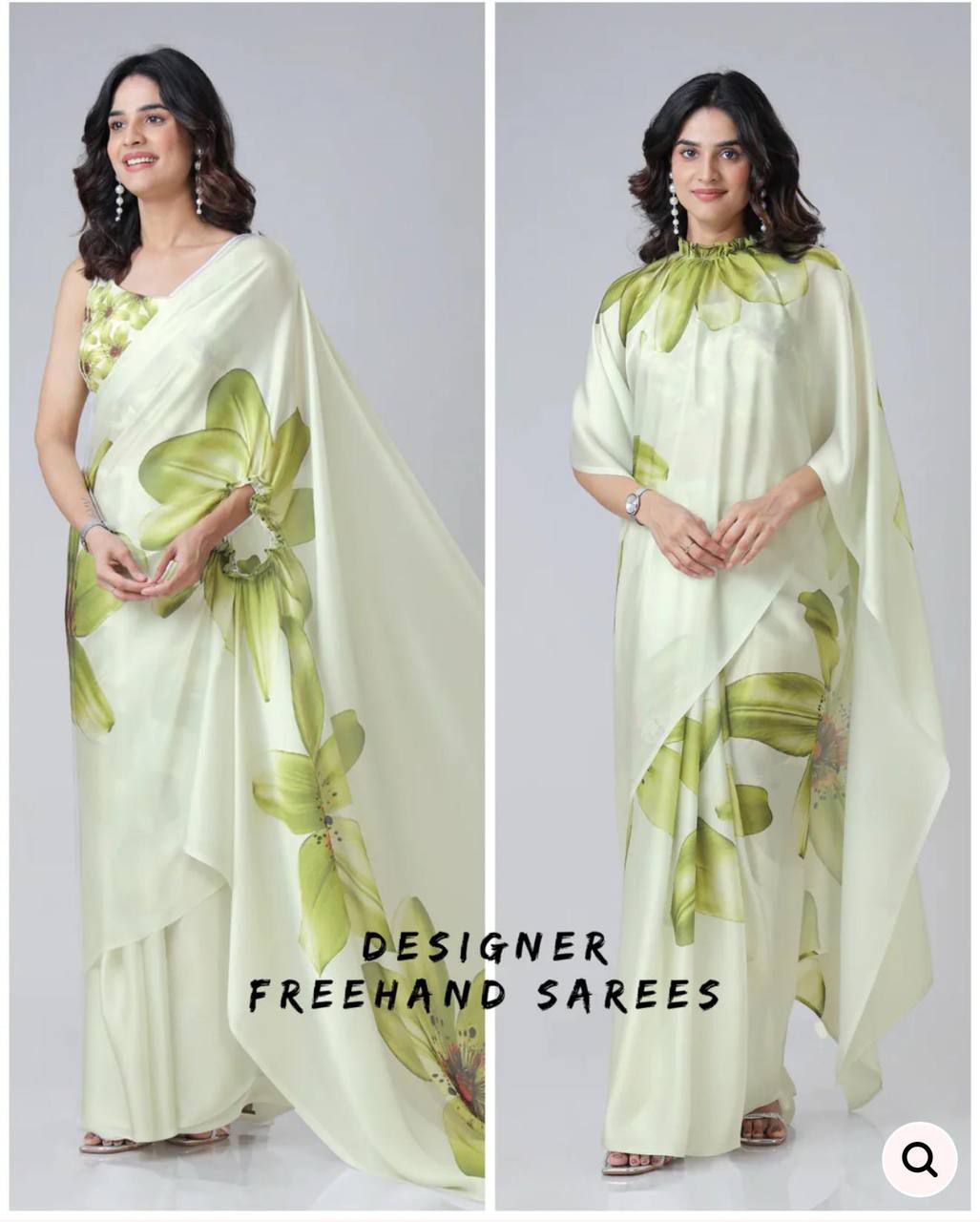 Ready to wear FreeHand Satin Silk Digital Printed Saree