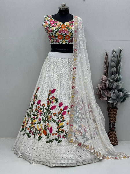 White Color Georgette Sequence Lehenga Choli