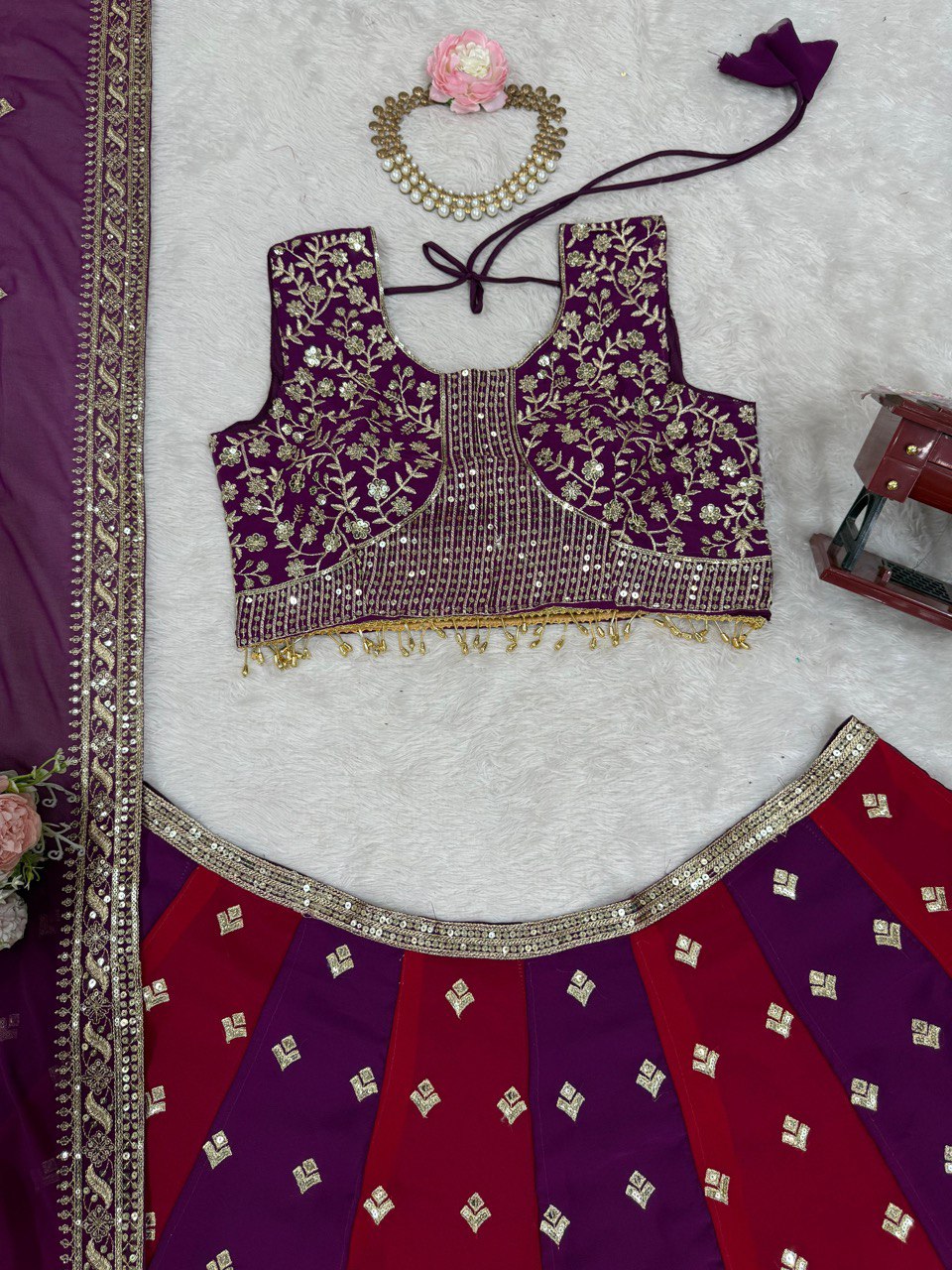 Wine Color Georgette Sequence Work Lehenga Choli