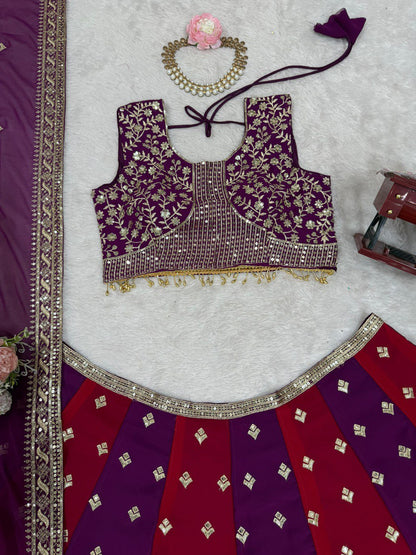 Wine Color Georgette Sequence Work Lehenga Choli