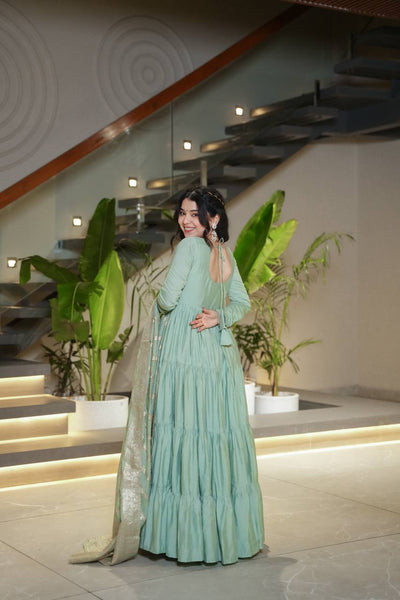 Trendy Roman Silk Chanderi Anarkali Suit