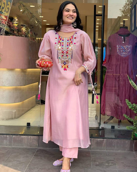Chanderi Mirror Embroidered Salwar Suit
