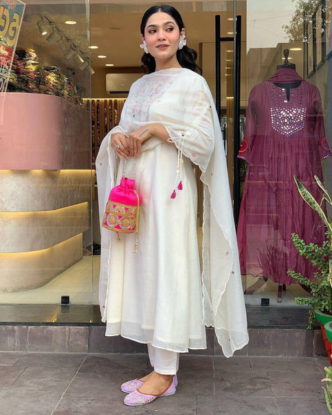 Chanderi Mirror Embroidered Salwar Suit