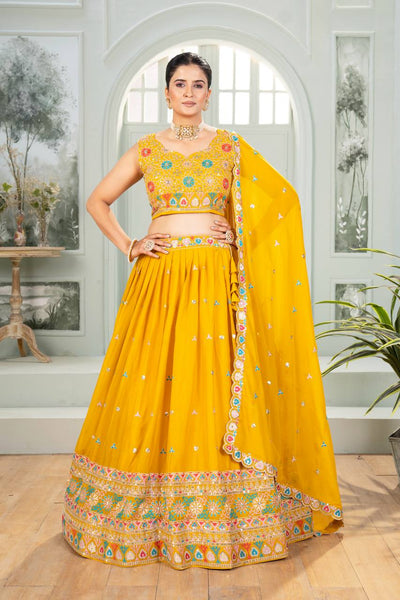 Wedding Wear Yellow Color Georgette Lehenga Choli
