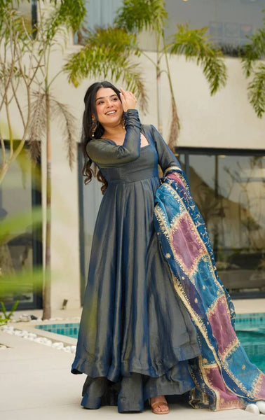 Latest Rama Green Color Simmer Silk Salwar Suit