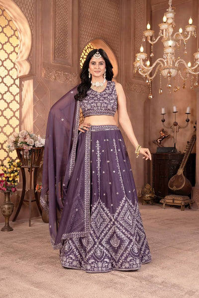Wedding Wear Violet Color Georgette Sequence Lehenga Choli