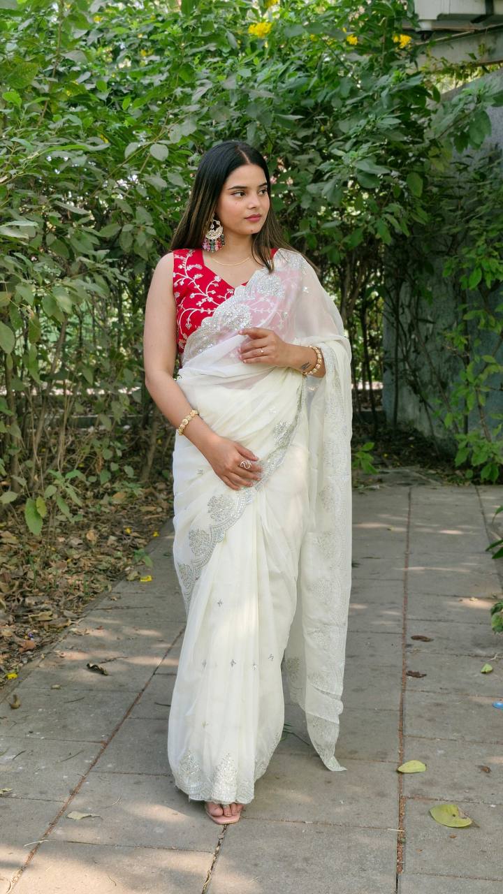 Organza Silk Sequence Work Saree Blouse