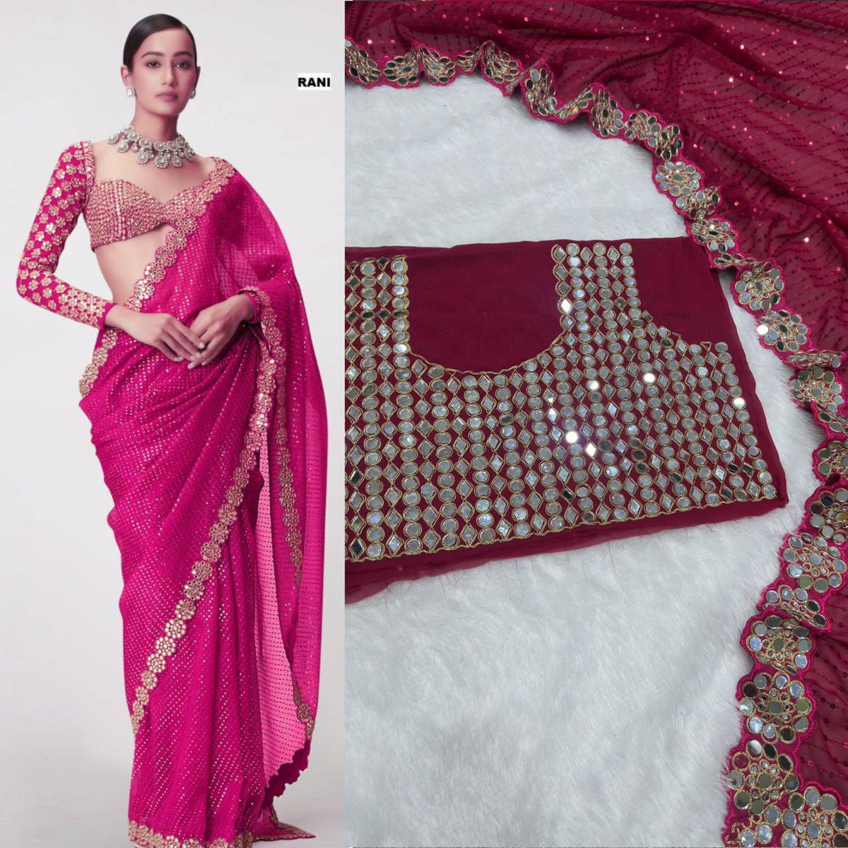 Party Wear Georgette Mirror Sequence Saree Blouse