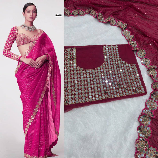 Party Wear Georgette Mirror Sequence Saree Blouse