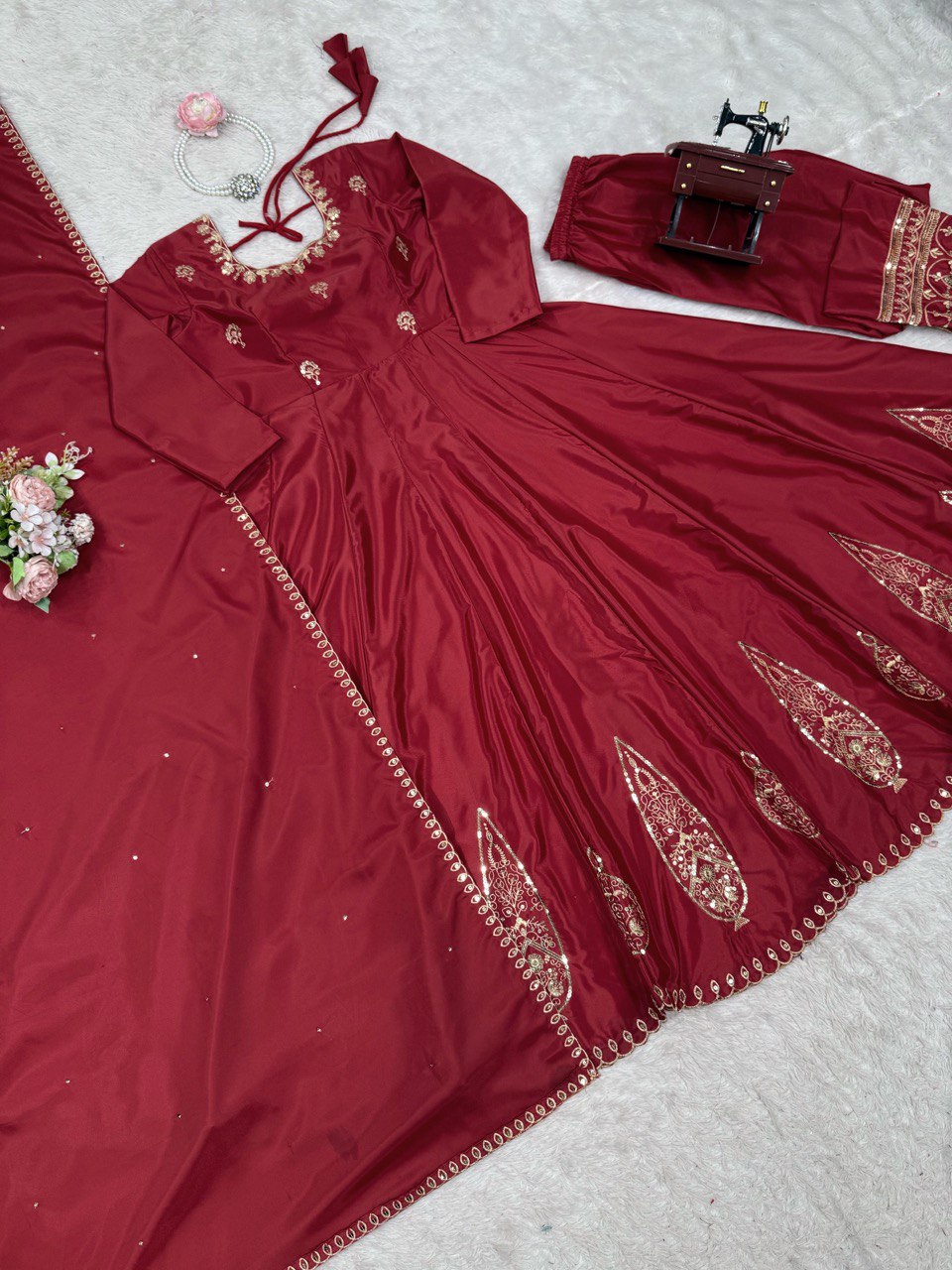 Latest Maroon Color Natural Crep Sequence Salwar Suit