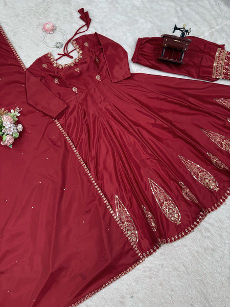 Latest Maroon Color Natural Crep Sequence Salwar Suit