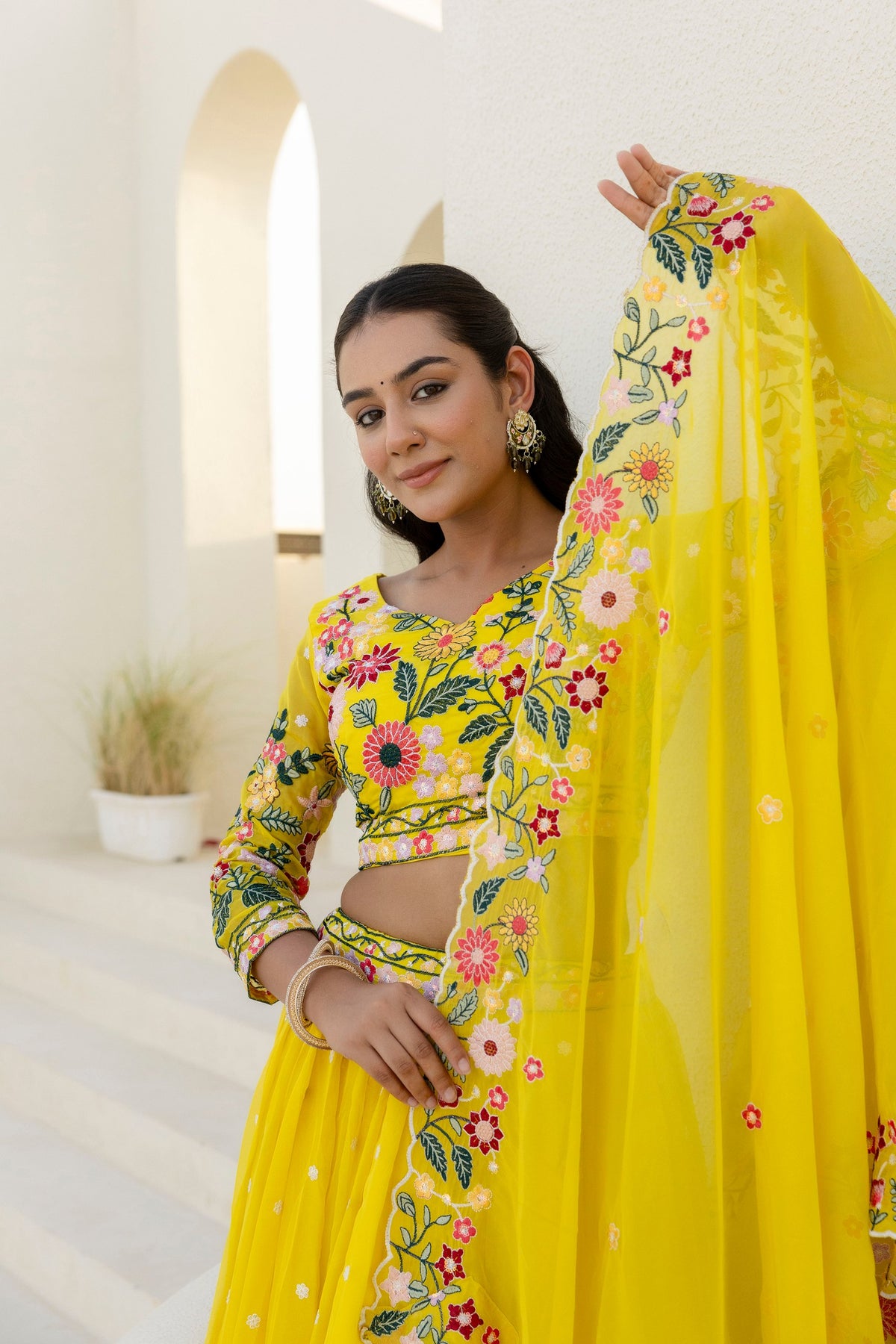 Wedding Wear Yellow Color Organza Sequence Lehenga Choli