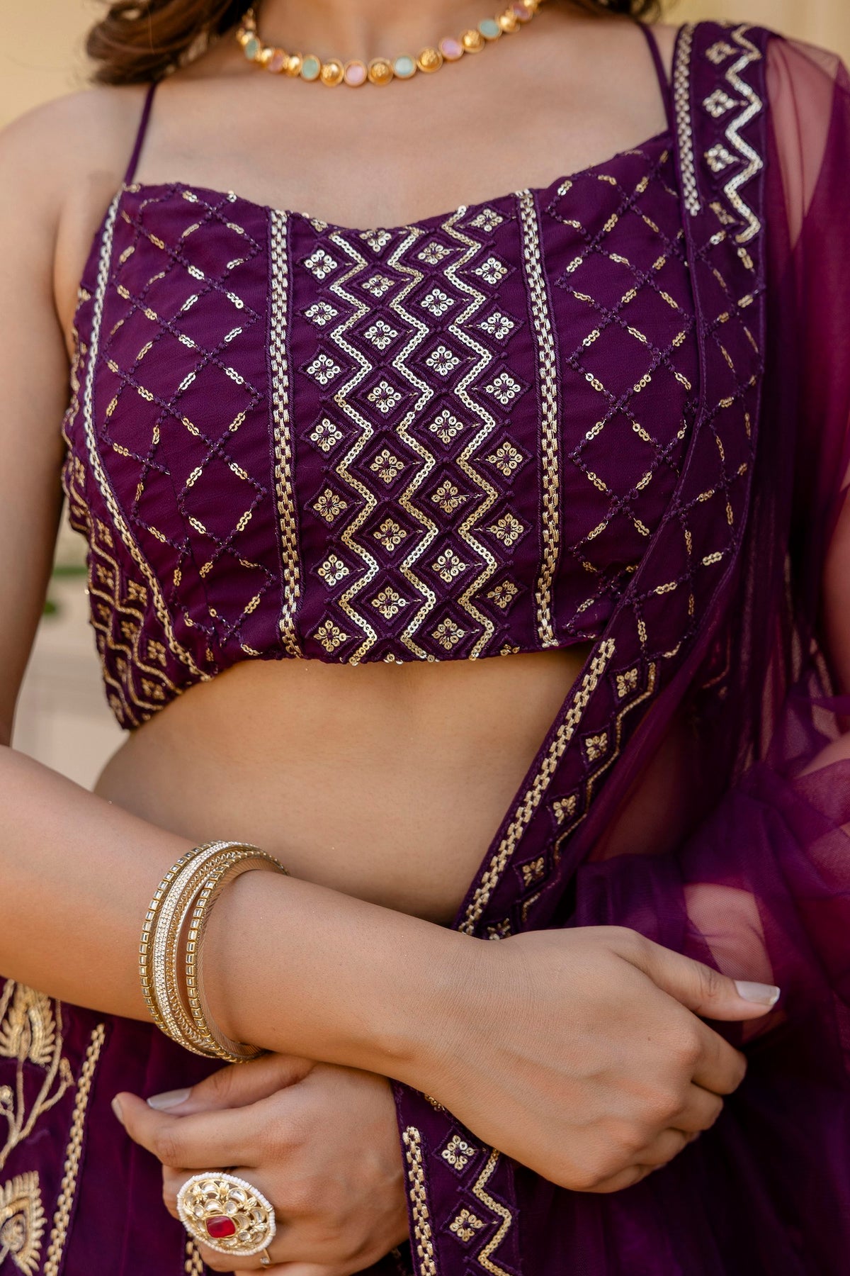 Wine Color Georgette Sequence Lehenga Choli