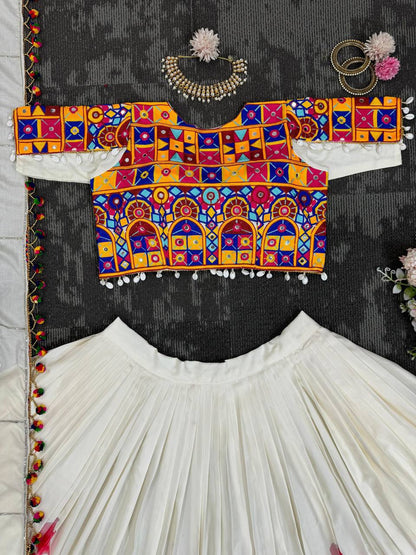 Off White Color Rayon Real Mirror Lehenga Choli