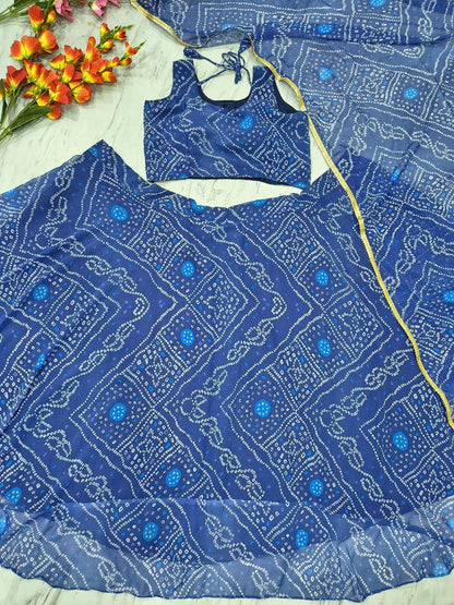 Designer Georgette Lehenga Choli with Printed Work & Lace Border Dupatta