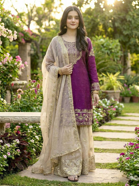 Silk Embroidery Sharara Suit