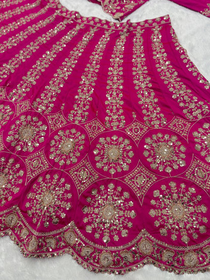 Two-Tone Silk Designer Lehenga Choli with Intricate Thread & Sequins Work