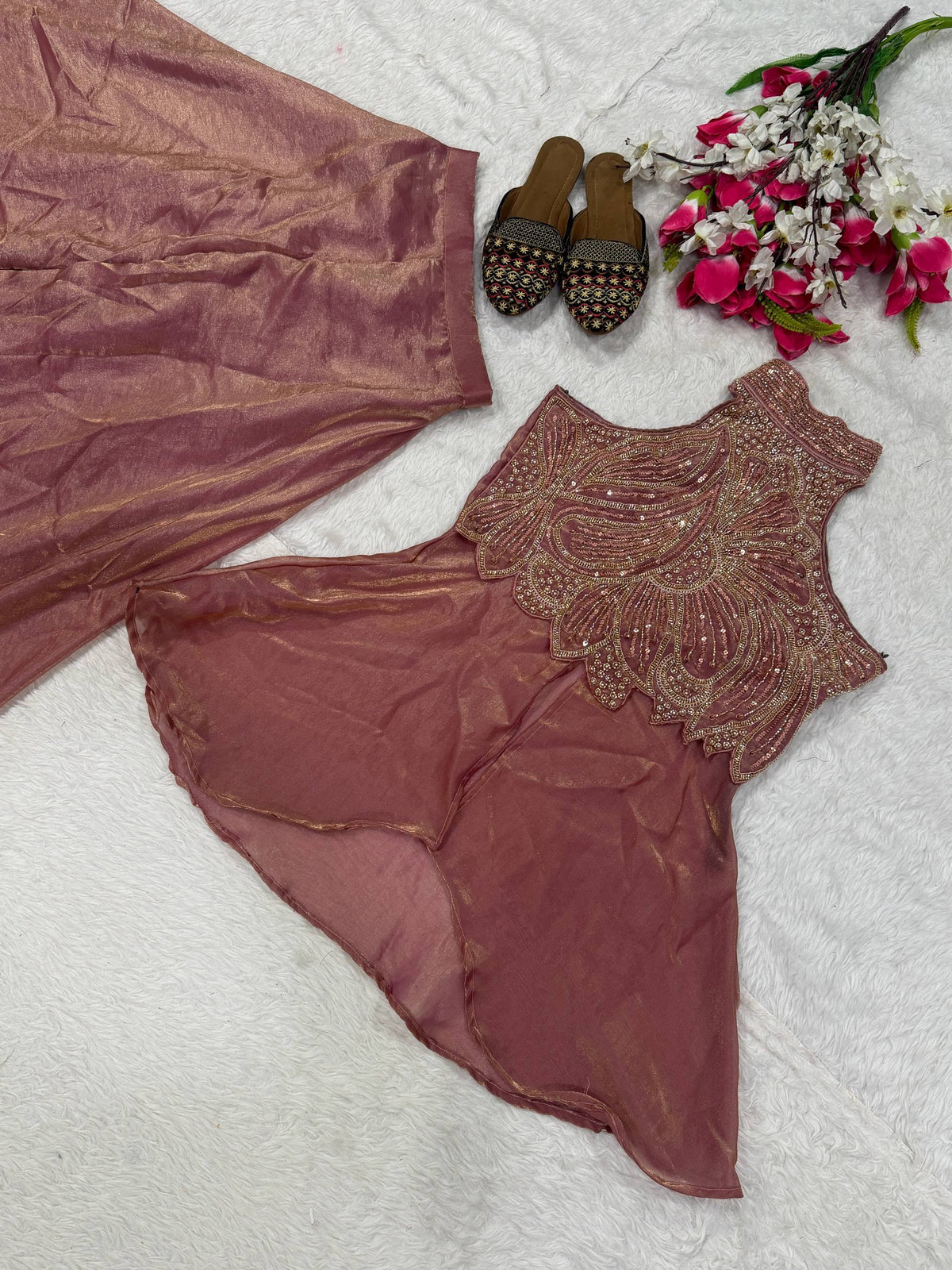 Exquisite Fandy Silk Handcrafted Sharara Set