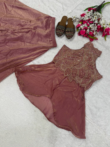 Exquisite Fandy Silk Handcrafted Sharara Set