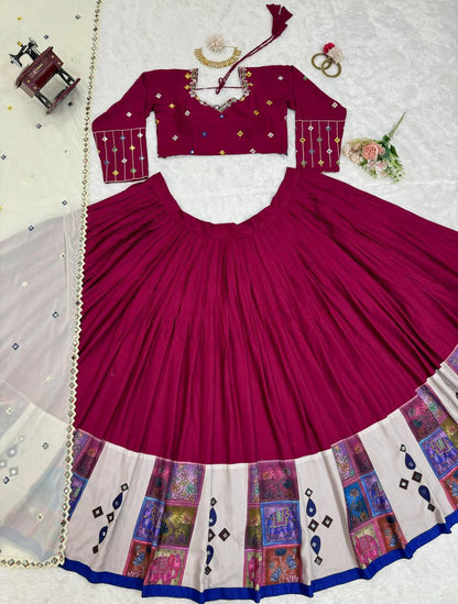 Premium Rayon Digital Print Lehenga Choli with Real Mirror Work