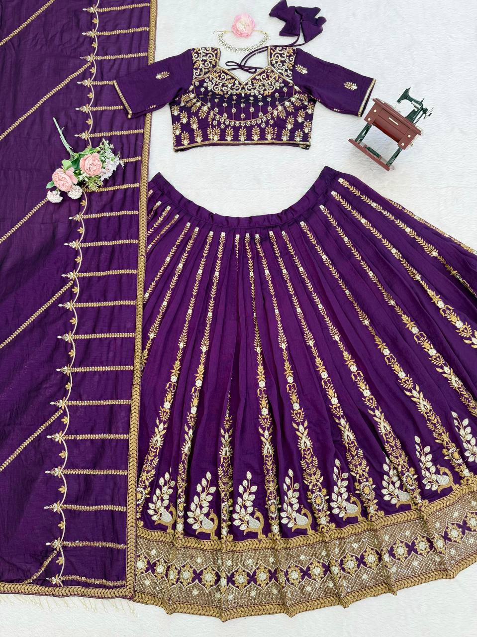 Elegant Vichitra Silk Lehenga Choli with Sequence Embroidery