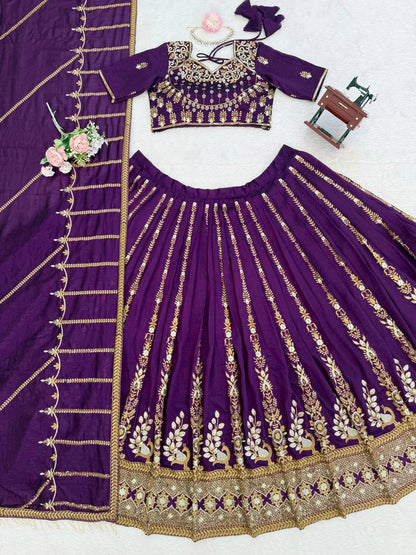 Elegant Vichitra Silk Lehenga Choli with Sequence Embroidery
