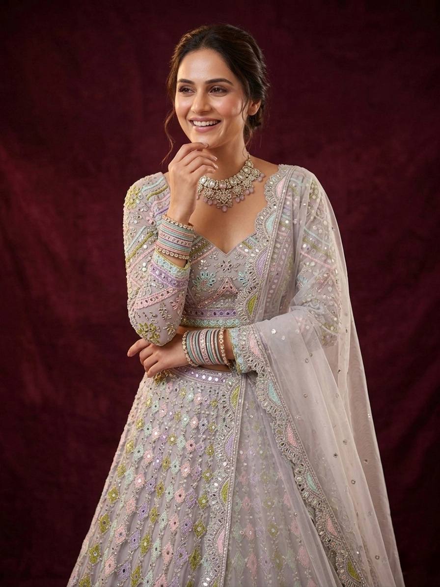 Premium Butterfly Net Lehenga Choli with Real Mirror Sequins Work
