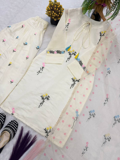 Exquisite Cotton Silk Multi-Needle Embroidered Farshi Salwar Suit