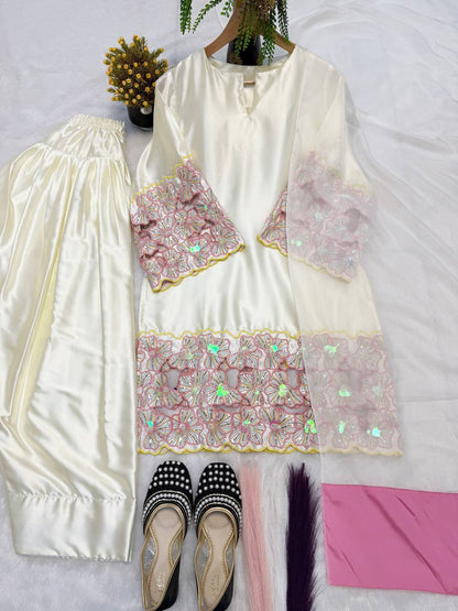 Premium Hand-Embellished Crepe Silk Farshi Suit Set