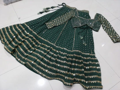Bottle Green Embroidered Faux Georgette Lehenga Choli Set