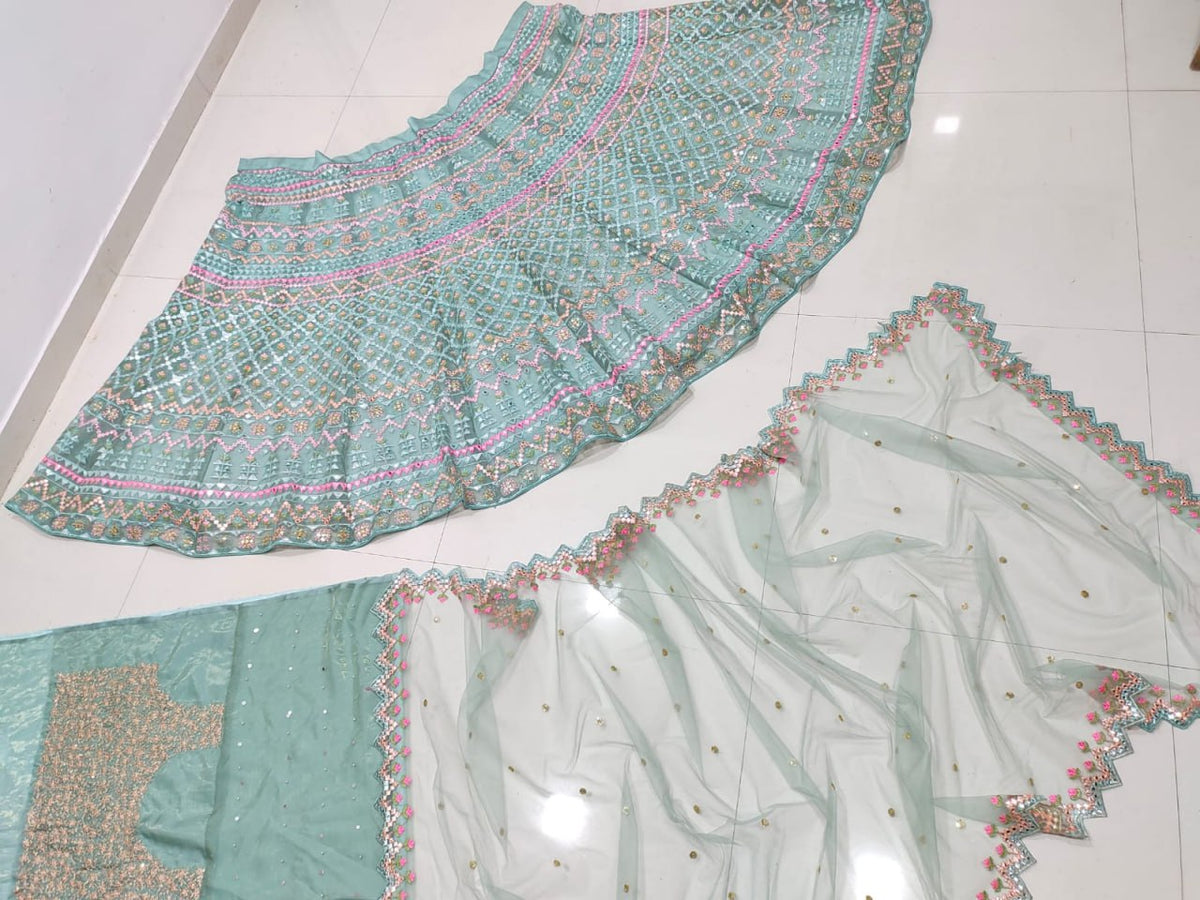 Light Green Organza Silk Lehenga Choli Set