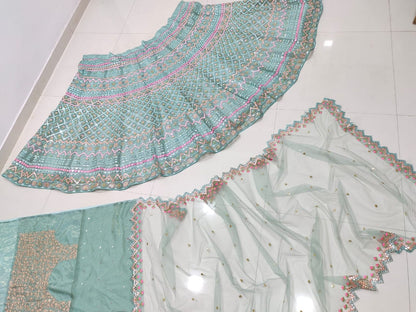 Light Green Organza Silk Lehenga Choli Set