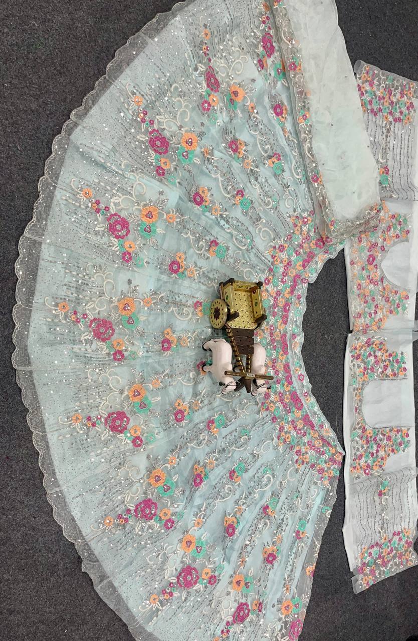 Premium Organza Silk Embroidered Lehenga Set