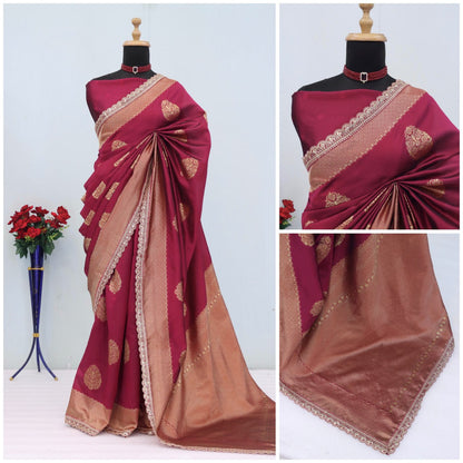 Banarasi Silk Saree With SIlk Blouse Piece For Women