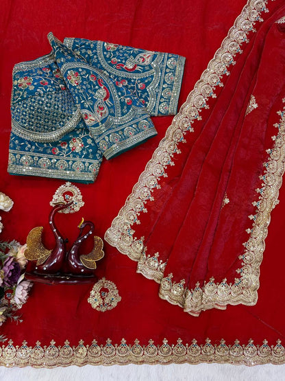Sequance and Zari Embroidery Work with Full Stitched Blouse